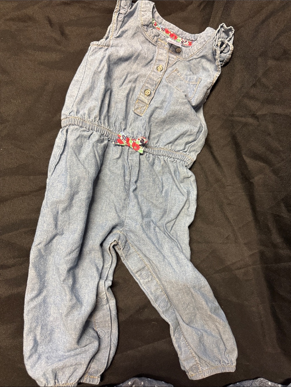 Carter's Light Blue Denim Romper with Floral Belt